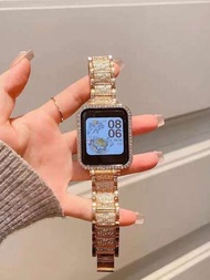 1 套玫瑰金錶殼 + 錶帶男女通用 Apple 金屬水鑽錶帶兼容 Apple Watch 錶帶 40 毫米 41 毫米 44 毫米 45 毫米腕帶手鍊配件兼容系列 9 8 Se 7 6 5 4 Apple Watch 配件