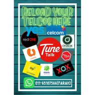 Topup Pin Celcom, Maxis, Digi, UMobile, TuneTalk, One XOX, XOX, Yes, Halo Telco, RedOne Cepat &amp; Murah