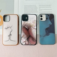 For IPhone 15 11 14 13 12 16 17 PRO MX XR 7 6 6S 8 Plus X Kiss Sketch Leather Case PWJK564A