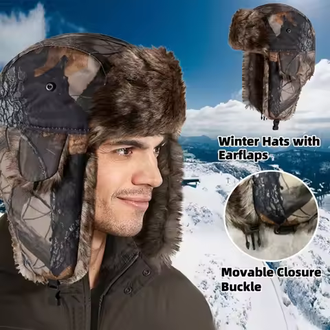 Men's Winter Trapper Aviator Trooper Earflap Warm Russian Hat Waterproof Ski Hat Bomber Cap Unisex E