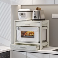 Kitchen Double Drawer Storage Cabinet Household Microwave Oven Appliances Countertop Rack