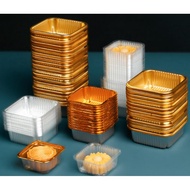 100pcs Square Moon Cake Trays Mooncake Packaging Box Pastry Decorative Accessories Gold Plastic Cake Box(1273J)