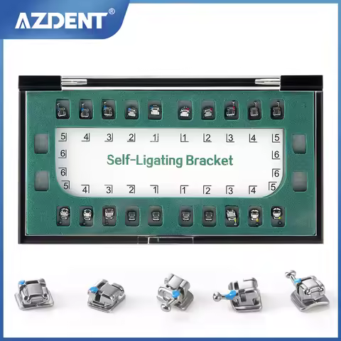 AZDENT Dental Orthodontic Metal Monoblock Self Ligating Brackets Brace ROTH/MBT 0.022 Hooks 3-4-5 De