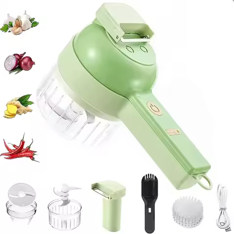 4 In 1 Vegetable Cutter Multifunctional Handheld Electric Wireless Chop Garlic Mash Minced Slice Oni