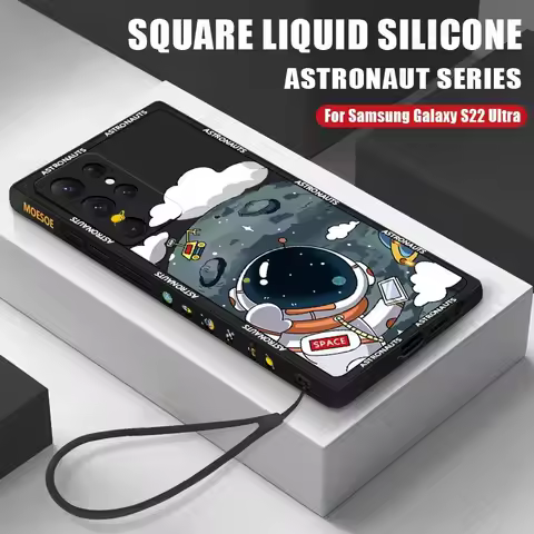 Cute Space Astronaut Lanyard Case For Samsung Galaxy S22 Ultra S21 FE S20 S24 S23 Ultra A16 A35 A55 