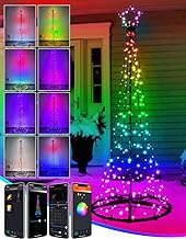 Aoycocr Lighted Outdoor Christmas Tree, 6.6Ft Static Dynamic Light Tree with 236 RGB LEDs, Black Wire. Pole Topper Star Included for Outdoor Smart Christmas Lighting Decoration