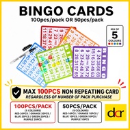 Bingo Cards (5 Colours, 1-75) Non-Repeating Numbers Size: 12x13cm, Bingo accessories