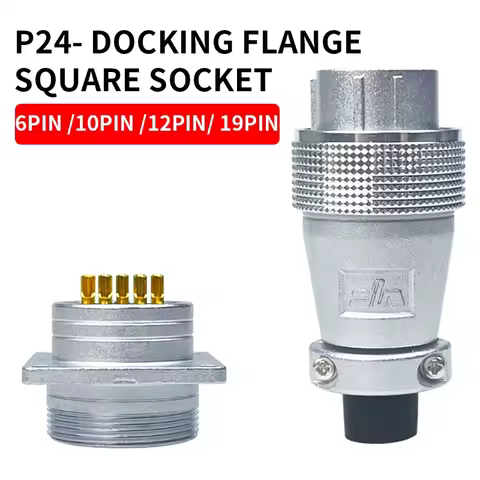 P24 aviation plug socket PLS24 6pin 10 pin 12pins 19P male female docking square flange industrial c
