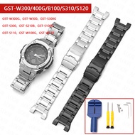 Stainless Steel Strap for Casio G-Shock GST-W300/400G/B100/S310/S120/S110/W110 Men Metal Silver Black Watch Band Bracelet Chain with Tool