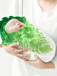 嬰兒女孩3d印花高麗菜新生兒攝影包被和帽子套裝,超柔軟嬰兒法蘭絨毯