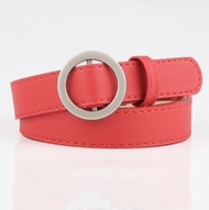 全城熱賣 - 時尚pu圓扣無孔簡約皮帶（紅色）（尺寸：寬2.4cm長105cm）