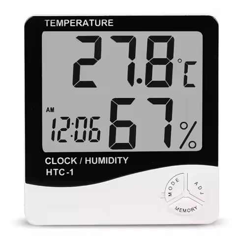 HTC-1 Electronic Thermohygrometer Weather Station With Clock LCD Electronic Digital Temperature Humi