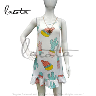 LACOTA Cute Spaghetti Dress For Women Pajama Sleepwear Ruffle Duster Freesize（Kapal&amp;Soft）