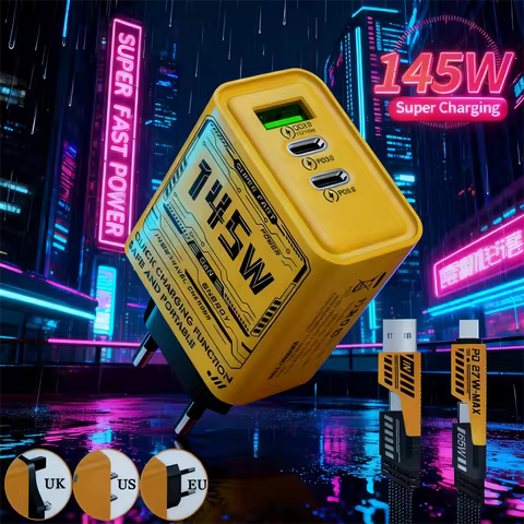 145W 3-Ports Ultra Fast Charging Type-C GaN Phone Charger USB-C QC 3.0 Super Charge Adapter For Huaw