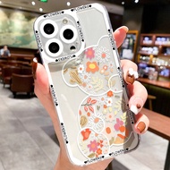 เคส iphone ป้องกันกล้องกันกระแทกสำหรับ iPhone 11 12 13 X XS Max 15 14 Pro Max XR SE 2022 2020 7 8 Plus 13 Pro Max Case เคสโทรศัพท์หมีดอกไม้น่ารักกันกระแทก