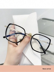 金屬材質: 1入柔性tr鋼方型裝飾防藍光平光眼鏡,女士配方鏡片超輕度,適用於長橢圓和圓形臉型,韓國風格,適合小臉女性的時尚蝴蝶框架,防藍光平光讀書眼鏡50-600度