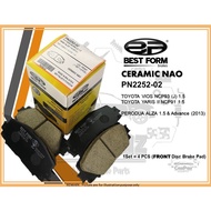 BEST FORM CERAMIC NAO FRONT BRAKE PADS (PN2252-02) TOYOTA VIOS NCP93 (J) 1.5, YARIS II NCP91 1.5, PE