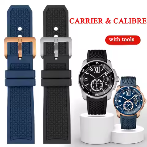 High Quality FluoroRubber Silicone Watch band Waterproof Replace For Cartier Strap CALIBRE W7100055/