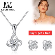 LouisWill 4 in 1 Necklace Set Women Jewelry Four-leaf Clover Pendant Choker Necklace Stud Earring S