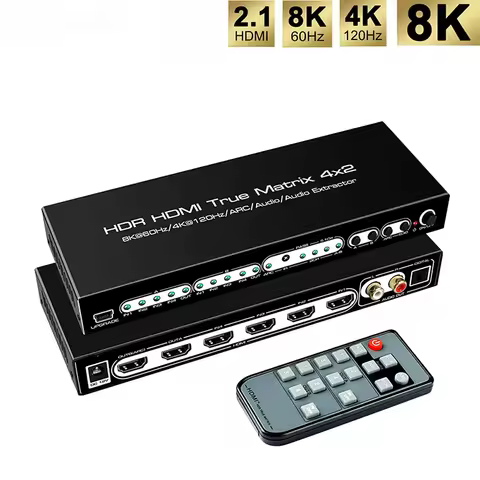 HDMI2.1 8K HDR HDMI True Matrix Switch 4x2 Supports 4k 120hz Dolby Vision with Optical L R Audio Ext