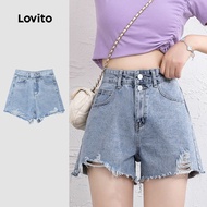 Lovito Casual Denim Shorts Washed Zipper Spring/summer Blue Denim Shorts for Women LNE130035 Lovito 