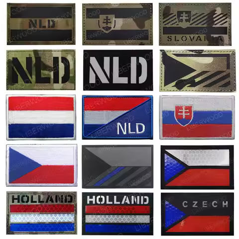 Netherlands Slovakia Czech Ukraine Flag Infrared Reflective Patch Badge Holland Tactical Hook Loop P