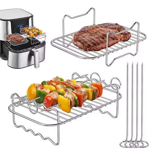 Rectangle Air Fryer Rack Set For Ninja DZ201/DZ401 Double Basket Oven Grill Holder Airfryer Baking R