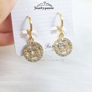 Bông Tai Nữ Kim Tiền Đính Đá Trắng Xi Mạ Vàng Bông Hoa Khuyên Tai Gài Nữ Cao Cấp Titan Kiểu Dáng Tha