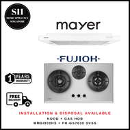 MAYER MMSI900HS-WH 90CM SEMI-INTEGRATED SLIMLINE COOKER HOOD + FUJIOH FH-GS7030 SVSS 3 BURNERS GAS HOB WITH 1 DOUBLE INNER FLAME BURNER - 1 YEAR WARRANTY