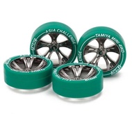 TAMIYA 95686 MEDIUM DIA. LOW PROFILE TIRE & BLACK PLATED A-SPOKE WHEEL SET [ ASIA CHALLENGE ]