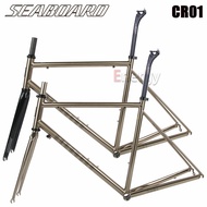 TSUNAMI SEABOARD CR01 ultra-light road bike frame 700 * 23/25c Renault 520 steel frame with 4130 chrome molybdenum steel brushed silver carbon fiber front fork including tube bicycle accessories parts