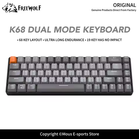 K68 Wireless Dual-Mode Mechanical Keyboard FREEWOLF Gaming Keyboard ABS Full-Key Hot-Swappable Ergon