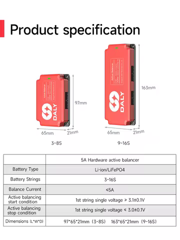Daly BMS 5A Active Balancer 3S 4S 6S 7S 8S 10S 12S 13S 14S 15S 16S for Lifepo4 Li-ion Battery LFP 3.