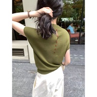 9127 Long-Term Pink🔔Half High Collar Back Button Knit Women Summer Autumn Thin Style Classy Simple S