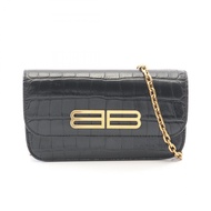 【二手】巴黎世家 (Balenciaga) BALENCIAGA單肩包 Gossip 鱷魚紋黑色皮革 Gossip 鏈條錢包 女士二手 A