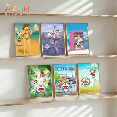 Doraemon Anime Anime Posters Sticky Decoracion Painting Wall Art White Kraft Paper Wall Decor