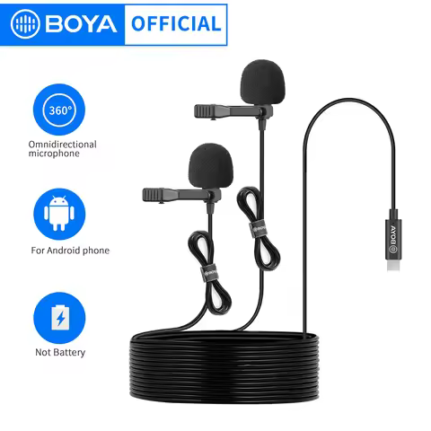 BOYA BY-M3D Microphone Dual Head Lavalier Lapel Condensador Microfone Mic with 6 Meters Cable Compat