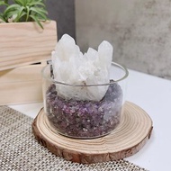 白水晶簇 紫水晶碎石盆 辦公桌小擺件