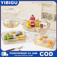 Ready Buffet Place with Handle, Broken Motif, Gold, Aesthetic Buffet Container Food Storage Containe