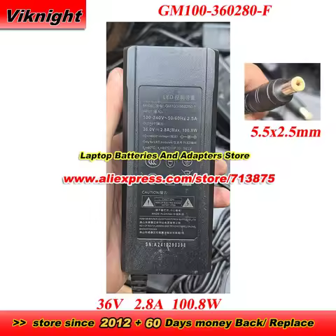 Genuine GM100-360280-F AC Adapter 36V 2.8A 100.8W Power Adaprter for GVE LED ControL with 5.5x2.5mm 