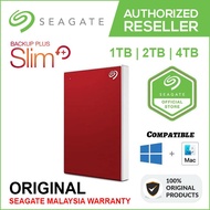 2024 Seagate HDD 1TB Backup Plus Slim Portable External Hard Disk Drive (Red)