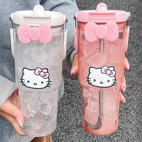 900ml Sanrio Hello Kitty Large Capacity Plastic Water Cup Cute Cartoon Portable Beverage Bottle Outd