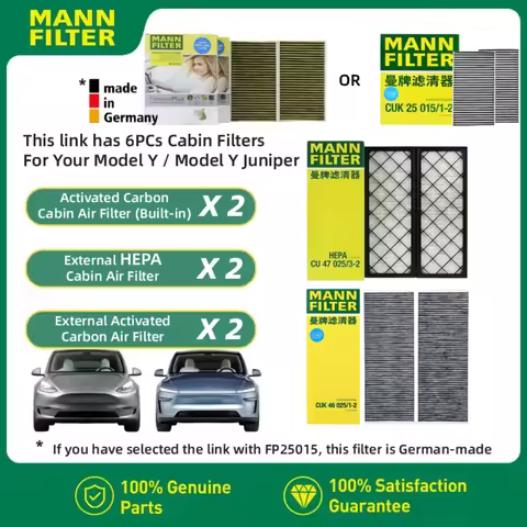 MANN FILTER For Tesla Model Y Model 3 EV HEPA Carbon Cabin Filter Kit 6PCS FP25015 CUK25015 CUK46025
