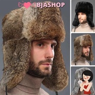 BJASHOP Fur Bomber Hat, Soft Winter Warm Faux Rabbit Fur Hat,  Ear Protection Windproof Thickened Wi