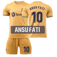 FCS Barcelonas Soccer Jersey for Adult Children 2022-23 Away Football Jersey No. 10 Fatis Jersey Yel