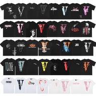 美式VLONE FOG潮牌大V素描字母Logo櫻花短袖刺繡唇印涂鴉印花T恤