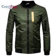 Cozy Up Men S Long Sleeve Bomber Jackets Solid Color Stand Collar Polyester Slim Fit