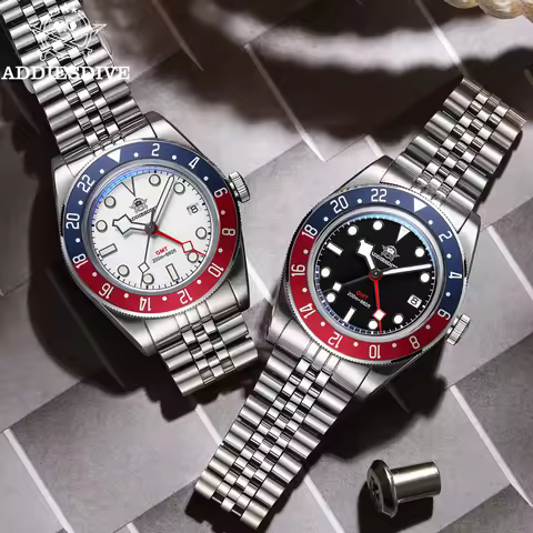ADDIESDIVE Luxury GMT515-24H Men's Watch Diver 200m Bubble Mirror Glass BGW9 Super Luminous Stainles