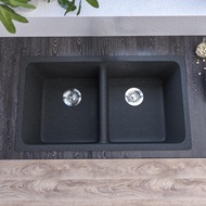 Quartz Stone Double Bowl Drop-in Kitchen Sink, Black