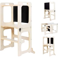 4-in-1 Kitchen Tower, Foldable Toddler Step Stool With Chalkboard, Desk, Table & Chair, Standing Tow